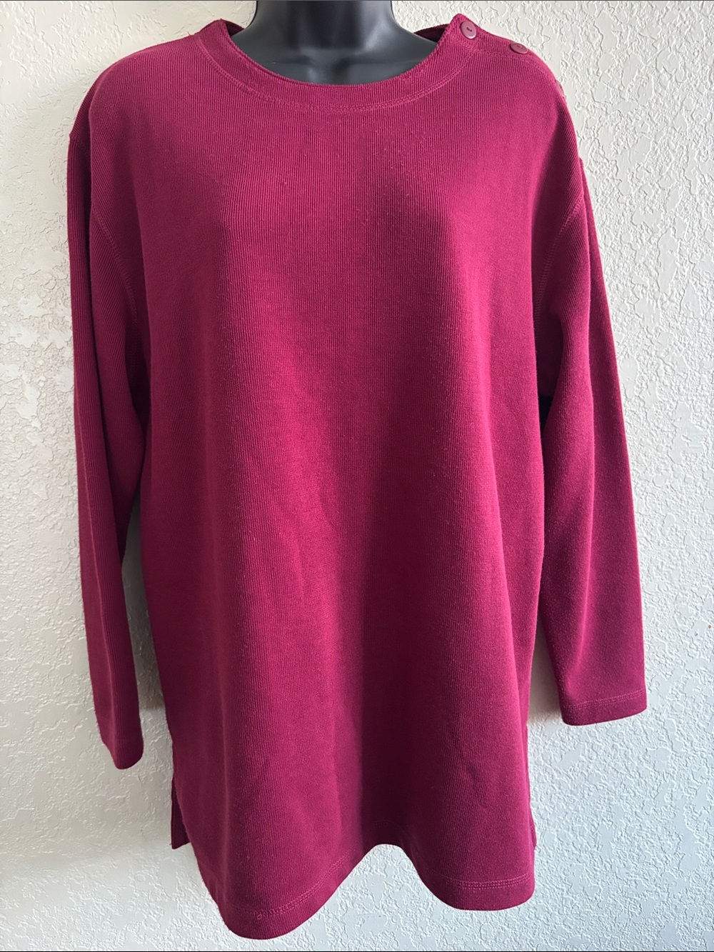 Women’s Burgundy Button-Shoulder Sweater